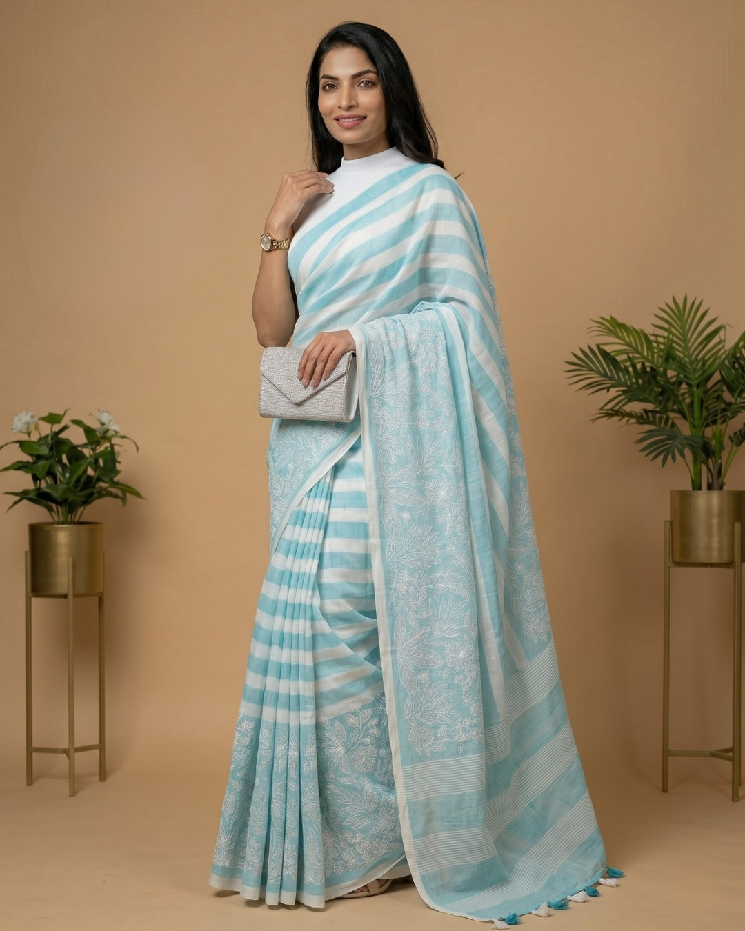 Aqua Breeze Cotton Linen Digital Print Saree