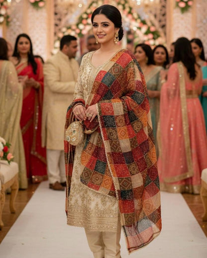 Bandhni Patola Style Kota Doria Dupatta