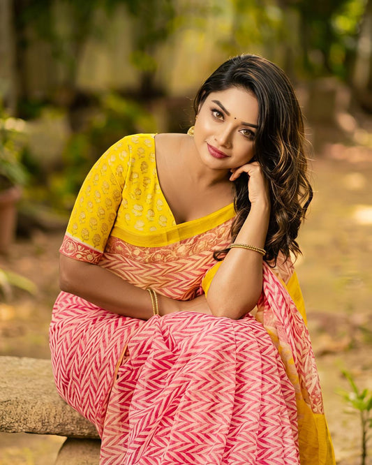 Cotton Linen Abstract Print saree