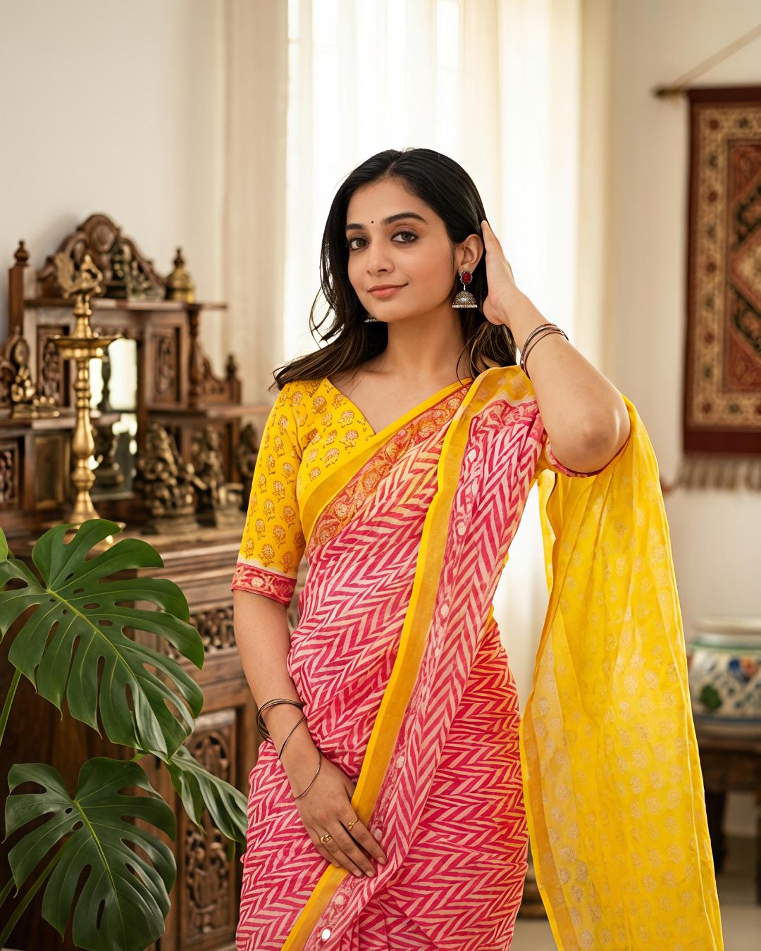 Cotton Linen Abstract Print saree