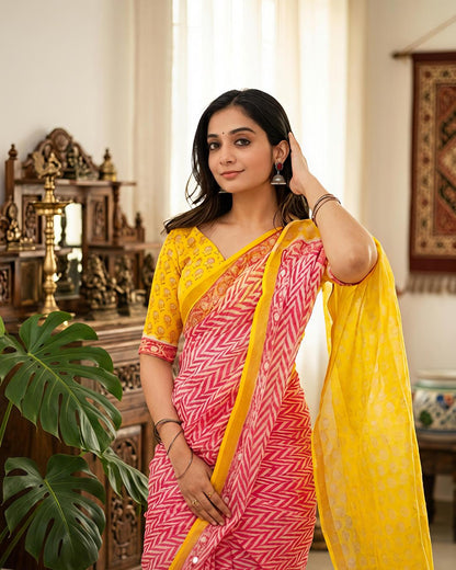 Cotton Linen Abstract Print saree