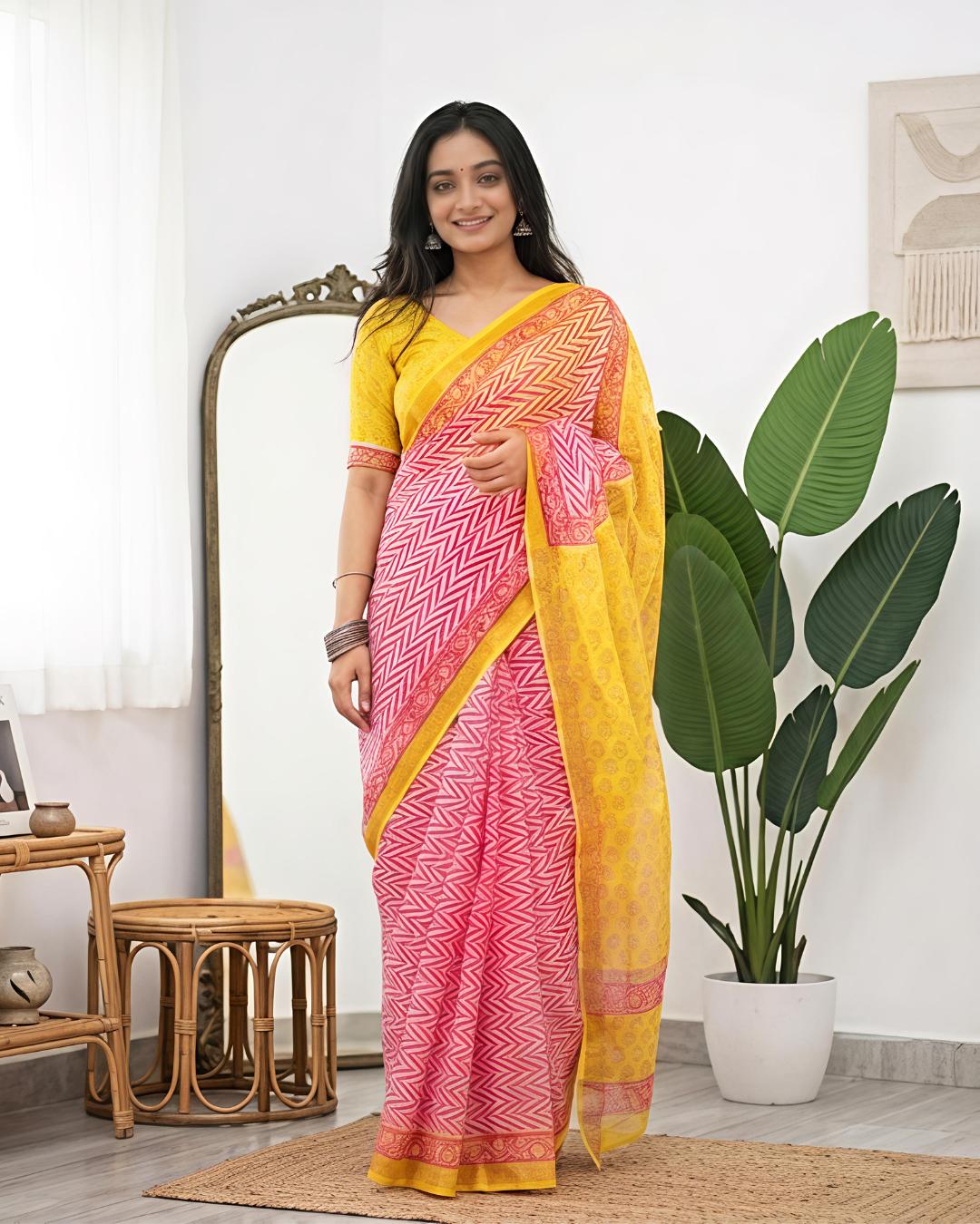 Cotton Linen Abstract Print saree