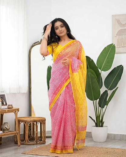 Cotton Linen Abstract Print saree