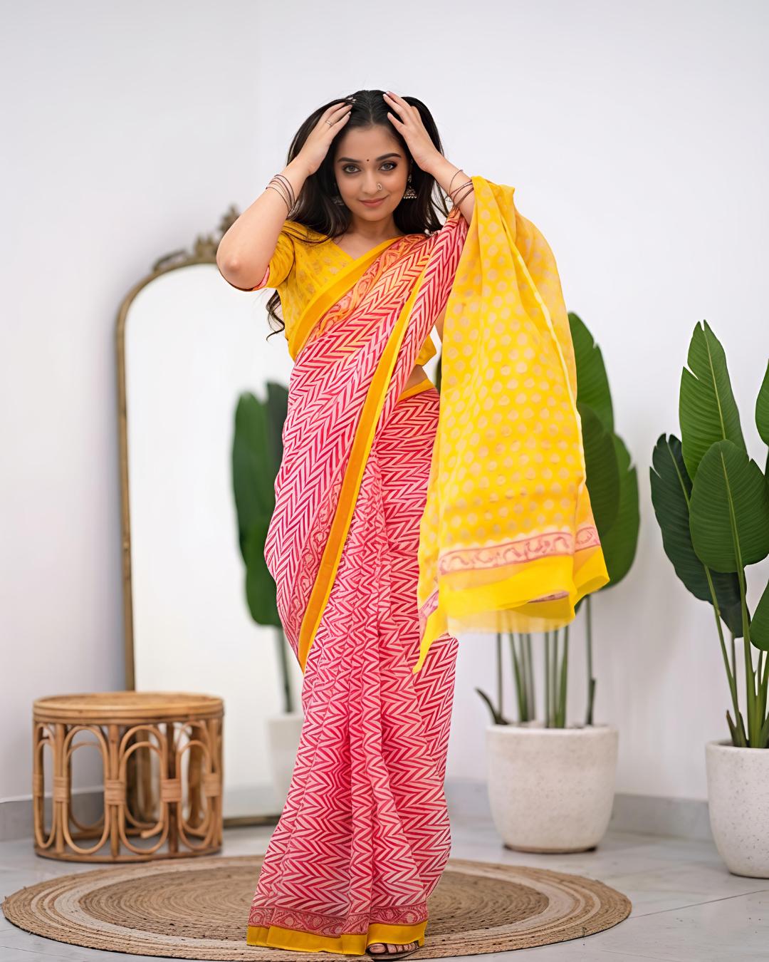 Cotton Linen Abstract Print saree