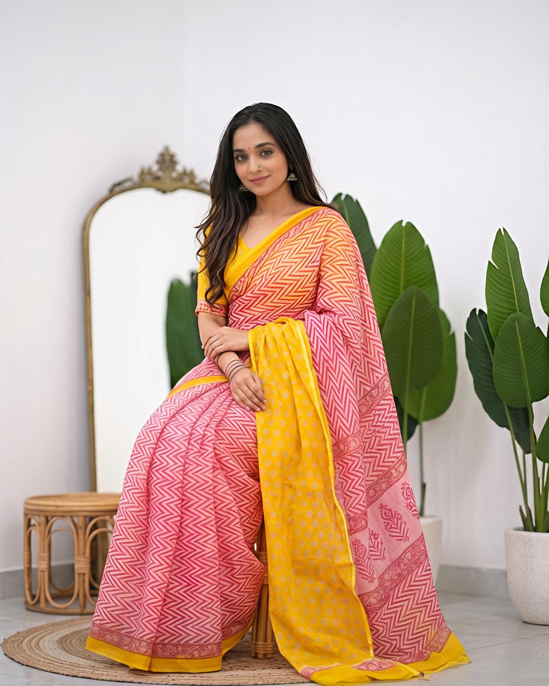Cotton Linen Abstract Print saree