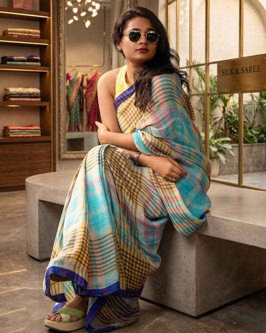 Cotton Linen Handloom look digital print saree