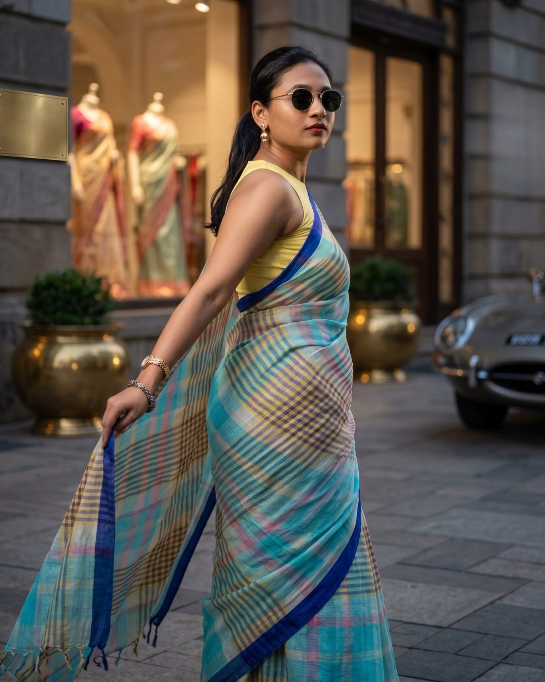 Cotton Linen Handloom look digital print saree