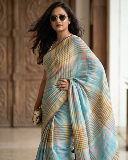 Cotton Linen Handloom look digital print saree