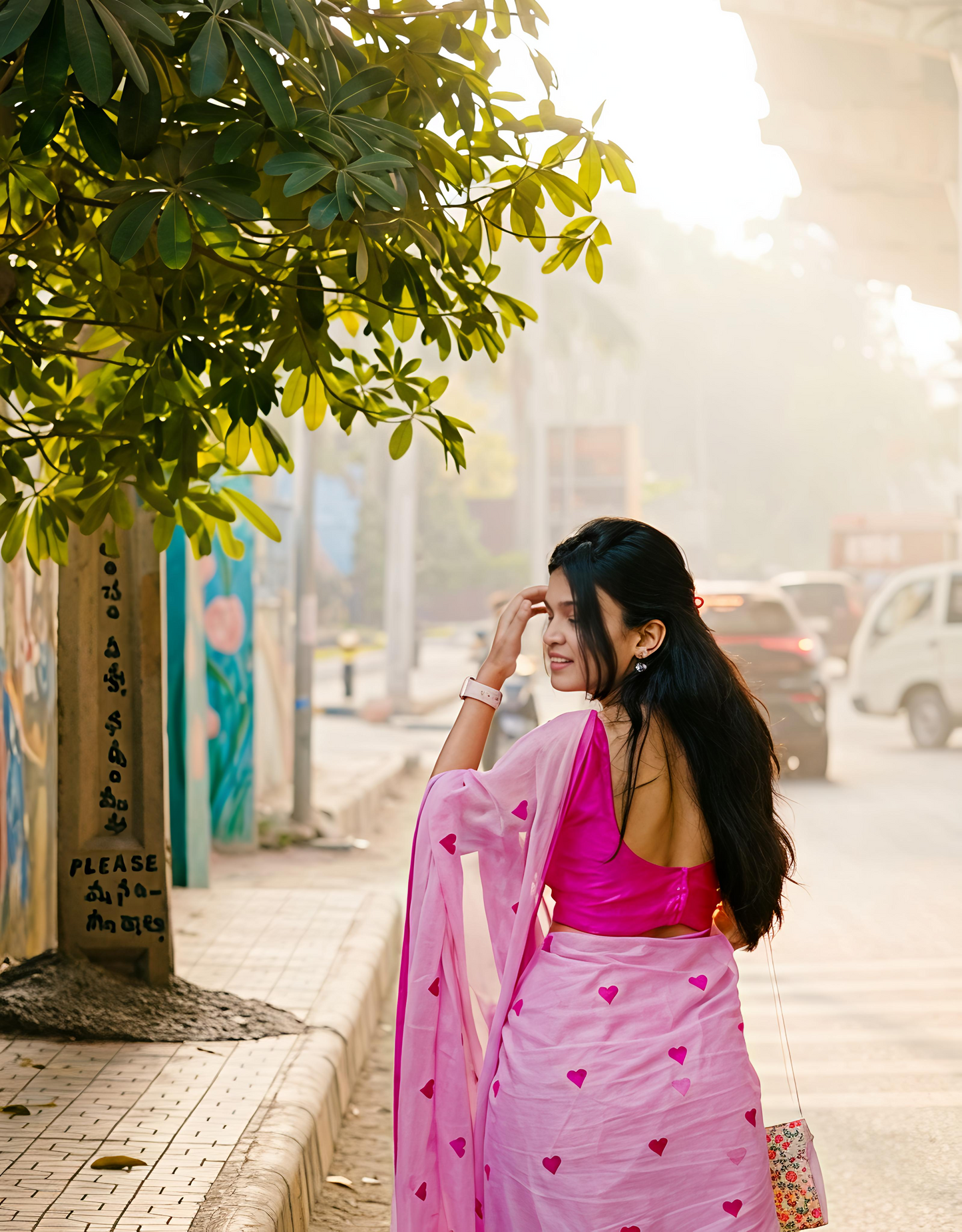 Cotton Linen Heart Print Saree Celebrity Special