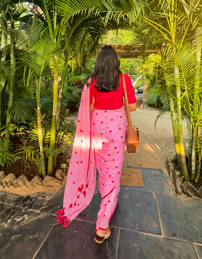 Cotton Linen Heart Print Saree Celebrity Special