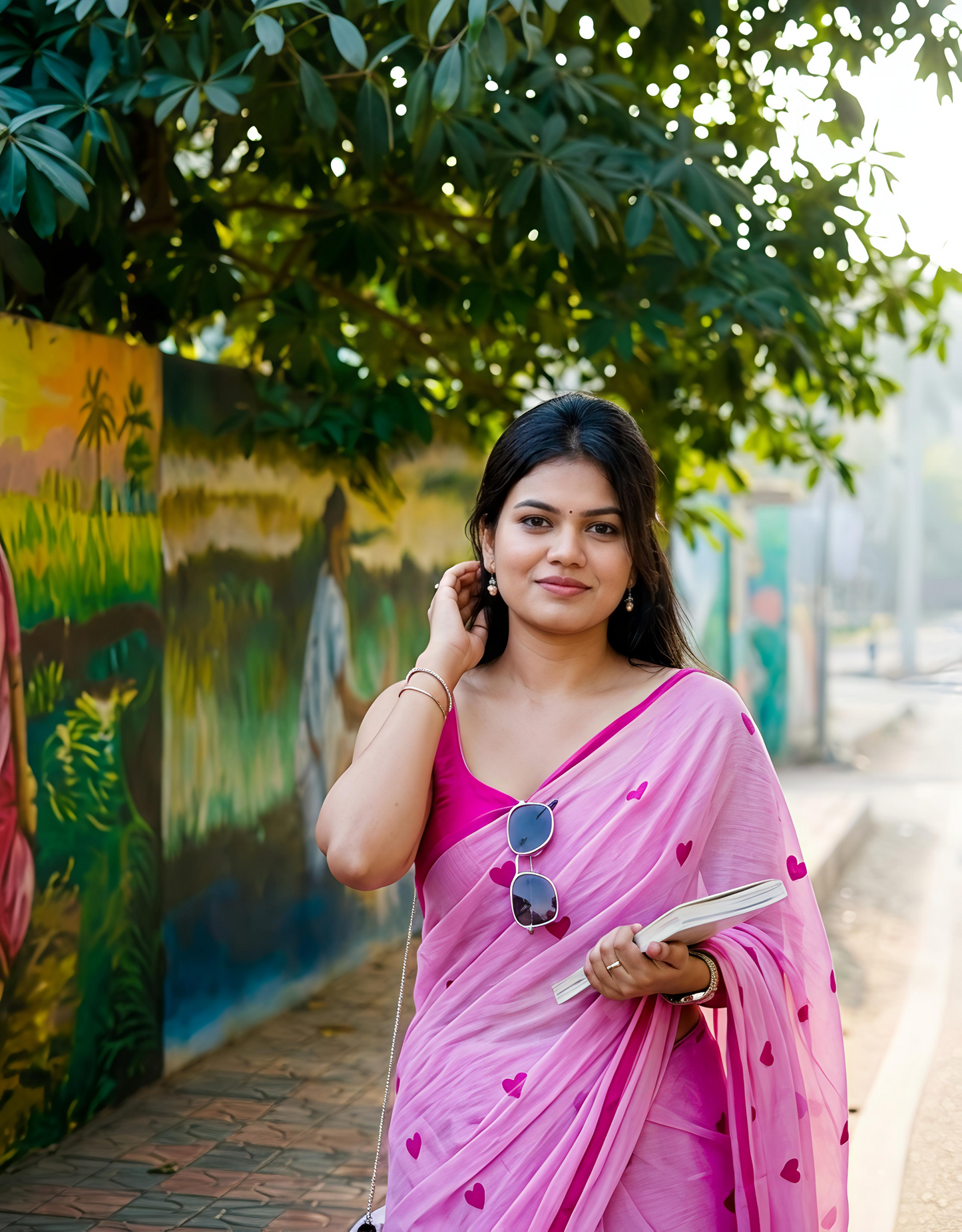 Cotton Linen Heart Print Saree Celebrity Special