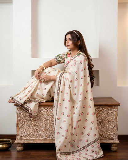 Cotton Linen Liberty Floral Saree