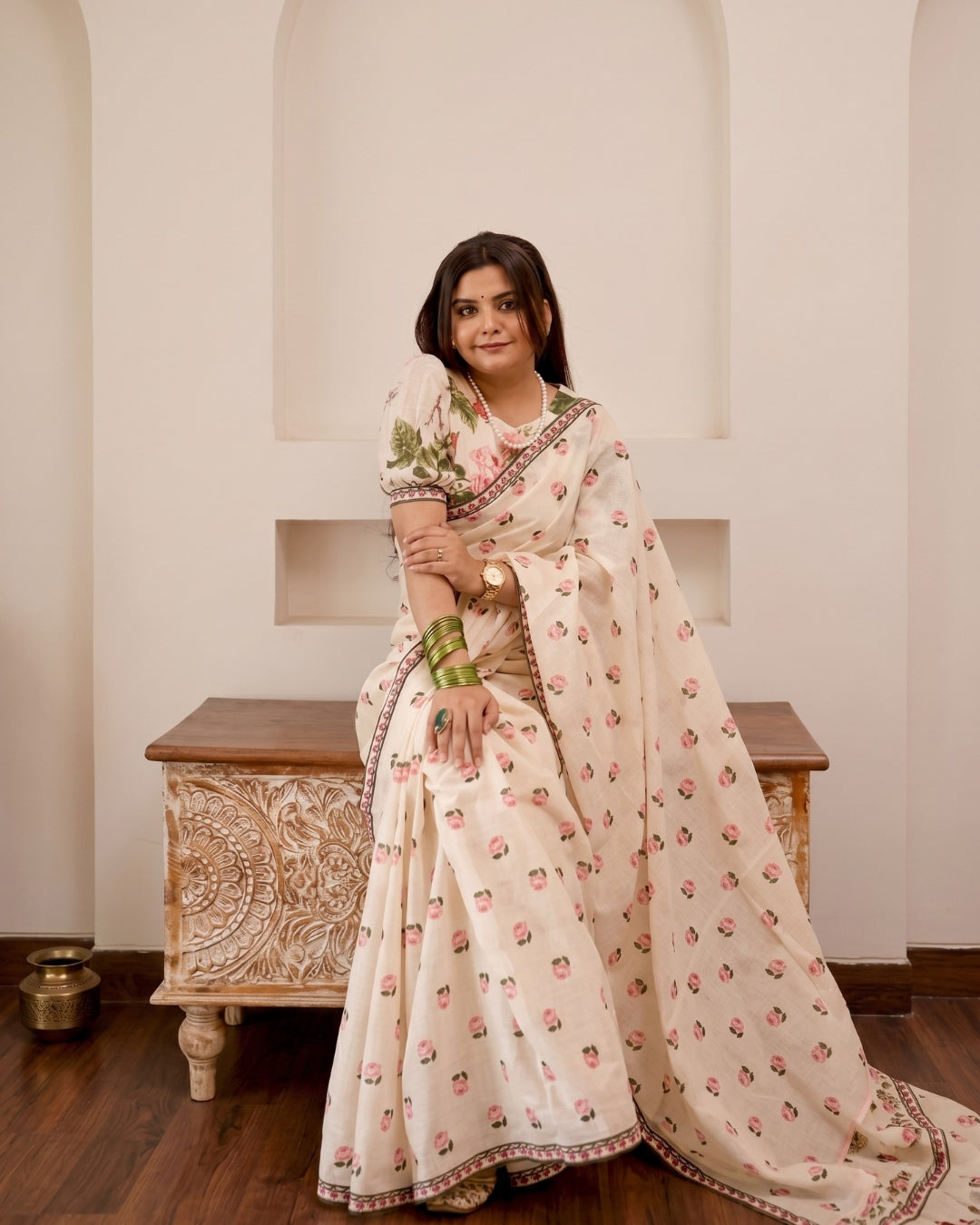 Cotton Linen Liberty Floral Saree