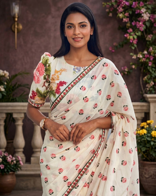 Cotton Linen Liberty Floral Saree