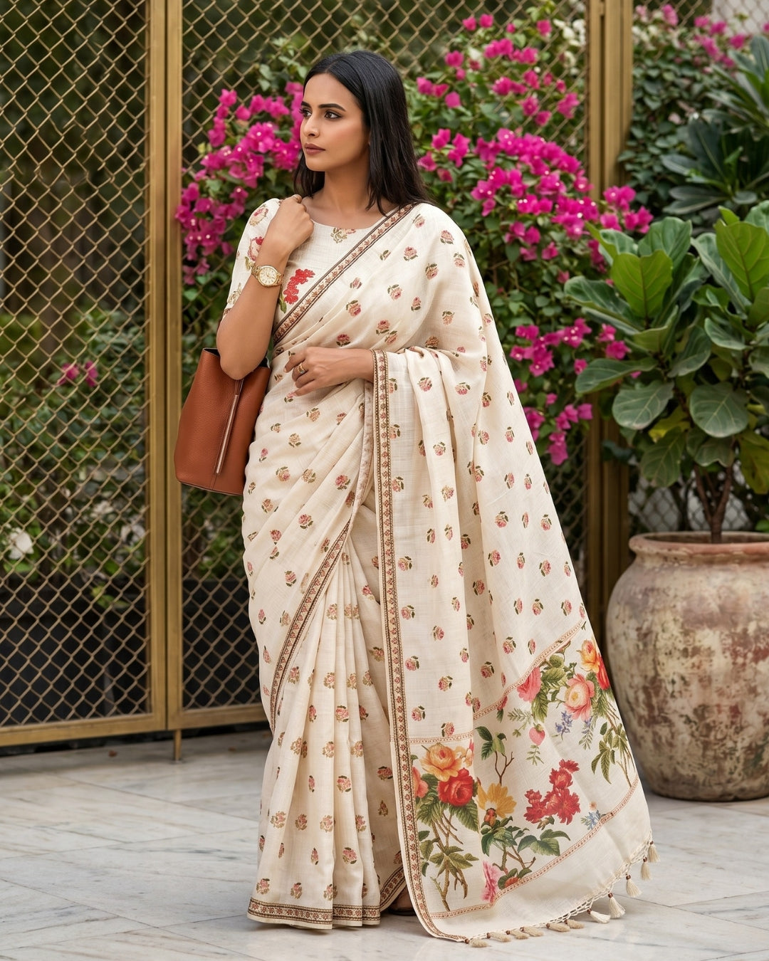 Cotton Linen Liberty Floral Saree