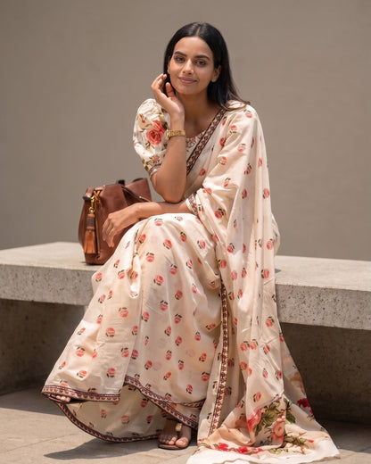 Cotton Linen Liberty Floral Saree