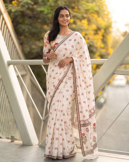 Cotton Linen Liberty Floral Saree