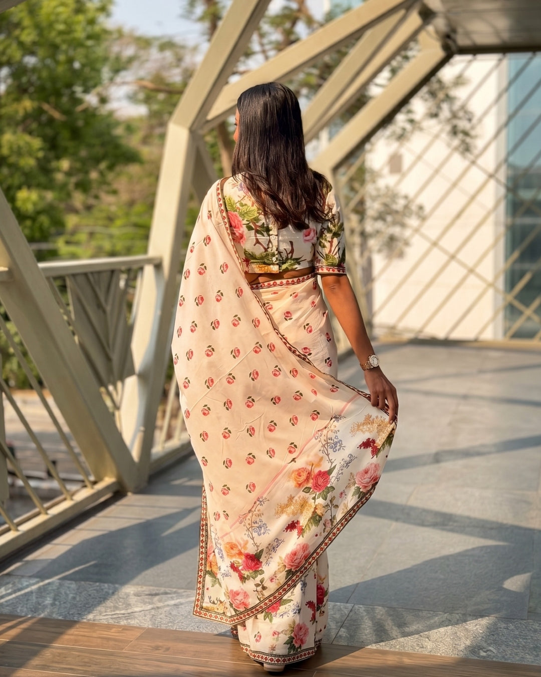 Cotton Linen Liberty Floral Saree