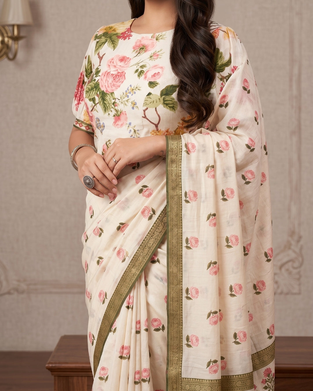 Cotton Linen Liberty Floral Saree