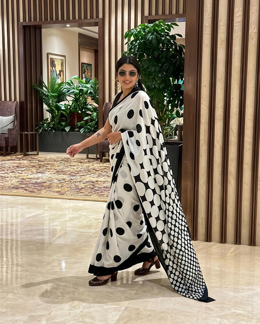 Cotton Linen Mul Polka Dot Saree