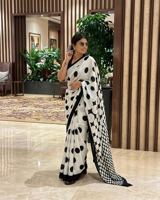Cotton Linen Mul Polka Dot Saree