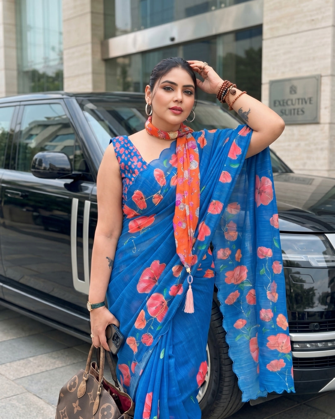 Cotton Linen Royal Flower print saree