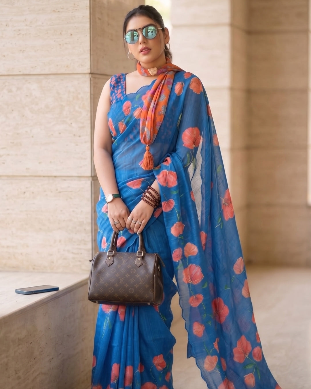 Cotton Linen Royal Flower print saree