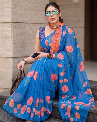 Cotton Linen Royal Flower print saree
