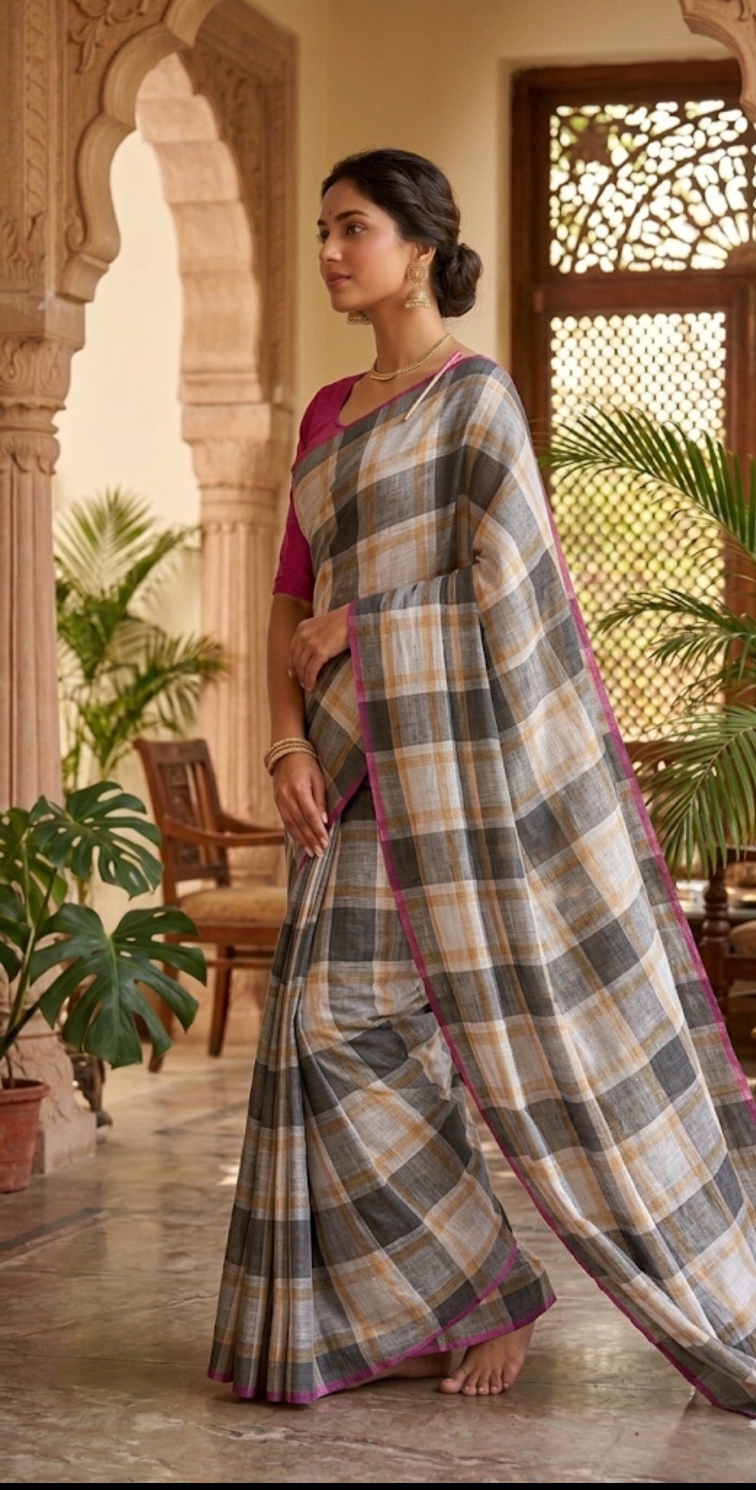 CHECKMATE – Cotton Linen Digital Print Saree