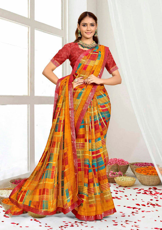 Ghazal Red-Orange Saree multi-printed
