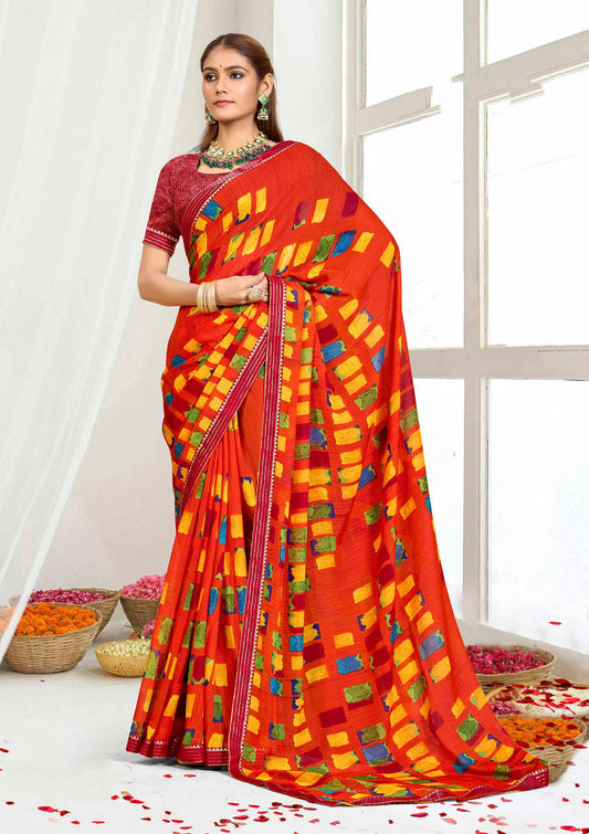 Ghazal orange color digital printed saree