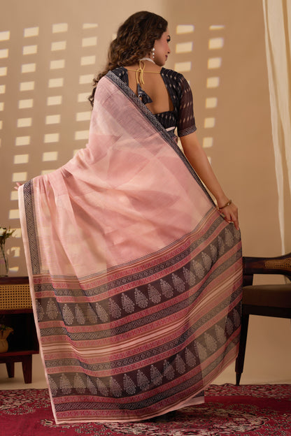 Geometric cotton linen digital print White & Red with Black Border sareeGeometric cotton linen digital print White & Red with Black Border saree
