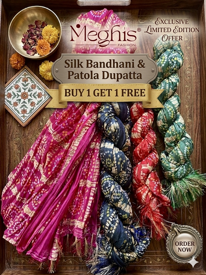 Bandhini Gharchola silk dupatta with tassels combo buy 1 get 1