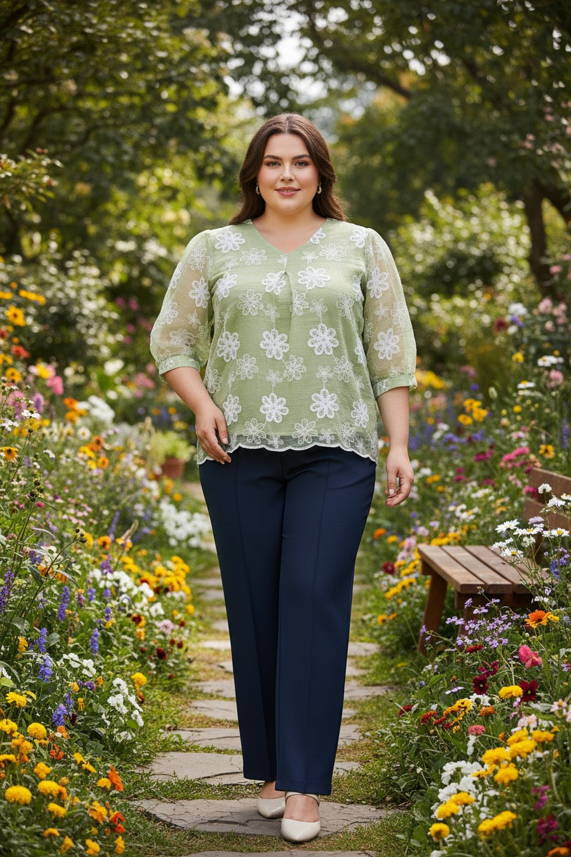 Plus embroidered top