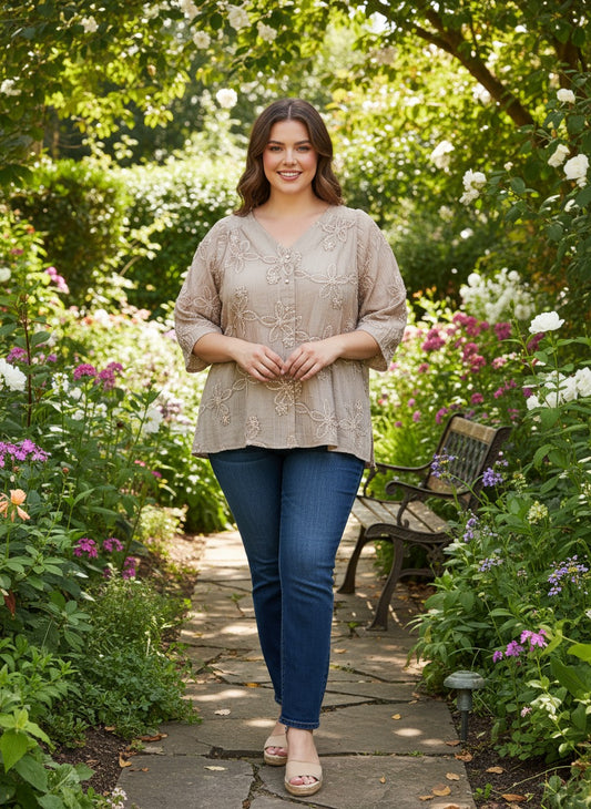 Plus Tissue silk embroidered Top