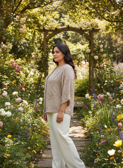 Plus Tissue silk embroidered Top