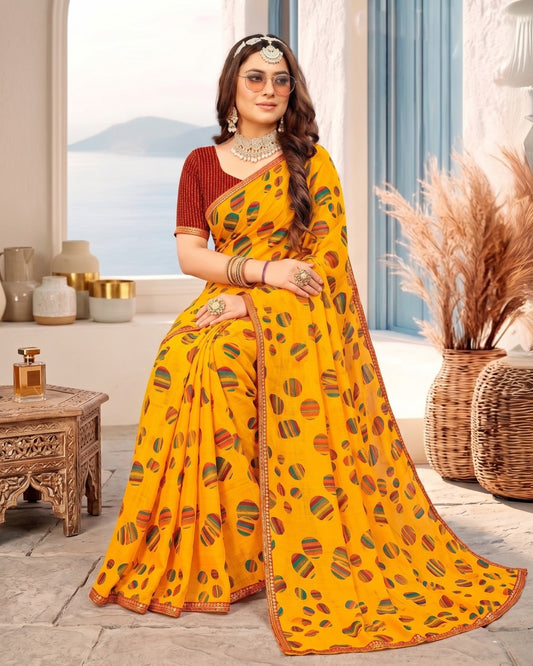 Mornii Yellow polka print Saree