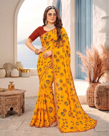Mornii Yellow polka print Saree