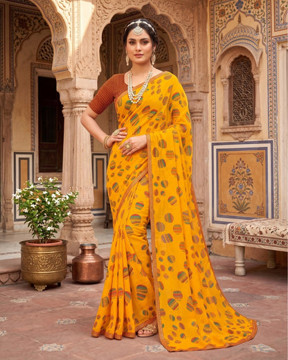 Mornii Yellow polka print Saree