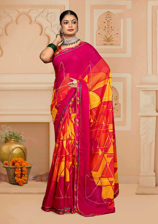 Fuljhadi light weight regular wear pink-yellow saree