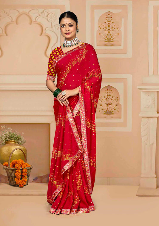 Fuljhadi Red digital printed saree
