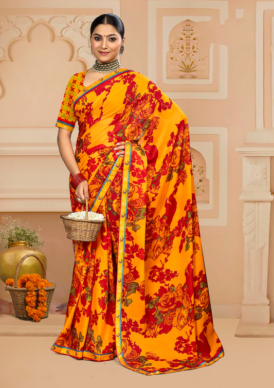 Fuljhadi Red flower's yellow saree