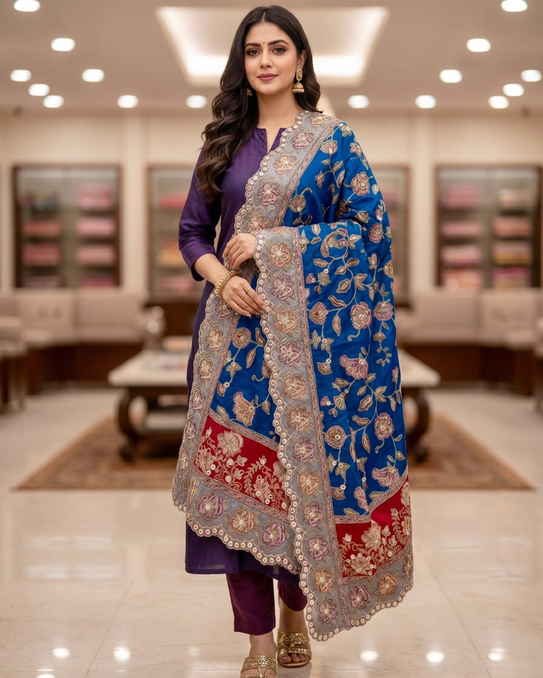 Pure Viscose Crepe heavy embroidered dupatta with scallop