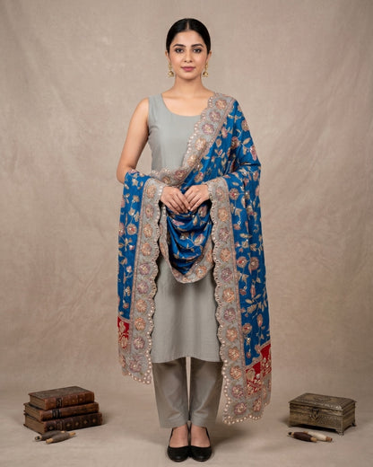 Pure Viscose Crepe heavy embroidered dupatta with scallop