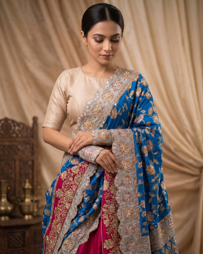 Pure Viscose Crepe heavy embroidered dupatta with scallop