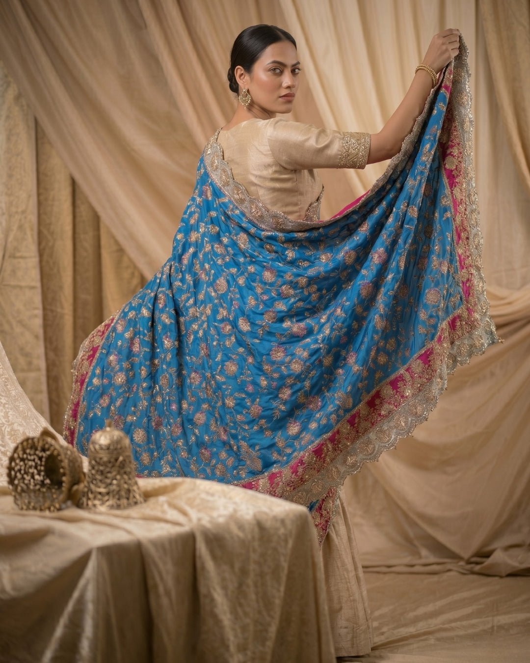 Pure Viscose Crepe heavy embroidered dupatta with scallop