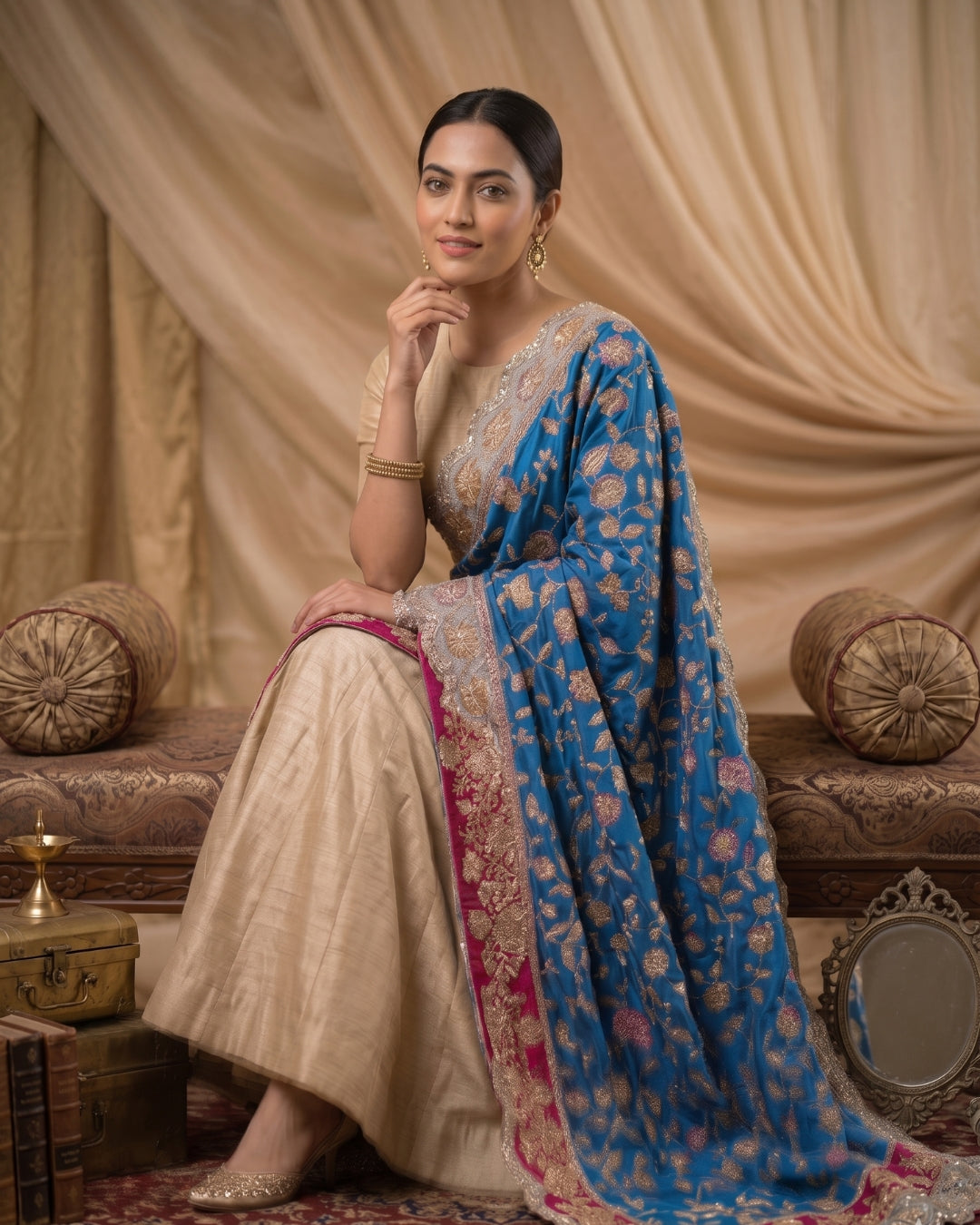 Pure Viscose Crepe heavy embroidered dupatta with scallop