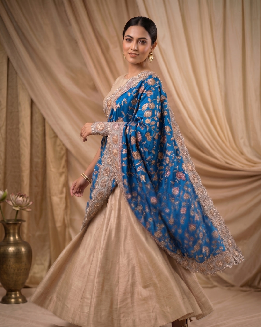 Pure Viscose Crepe heavy embroidered dupatta with scallop