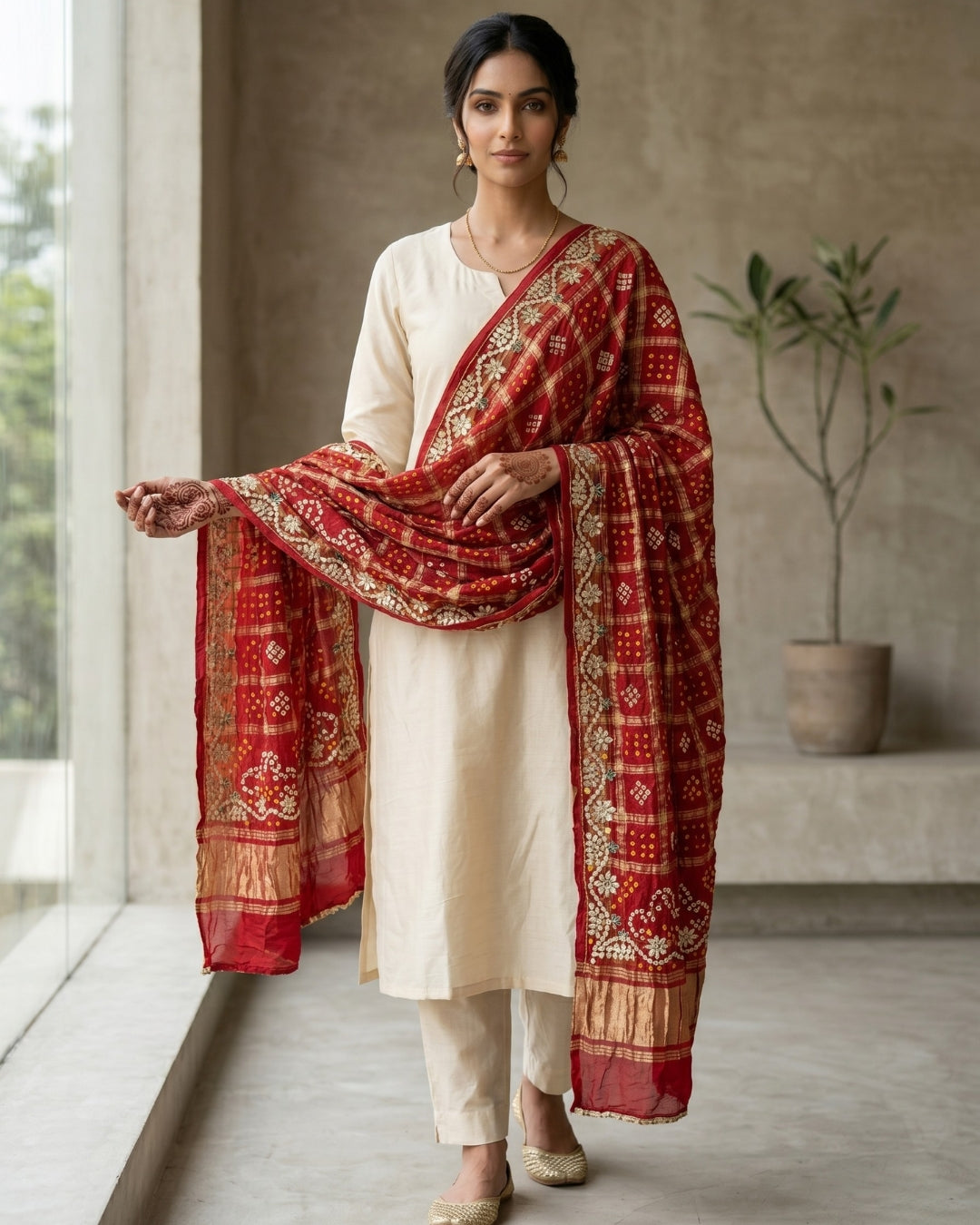 Pure Gaji Silk gota patti handwork dupatta