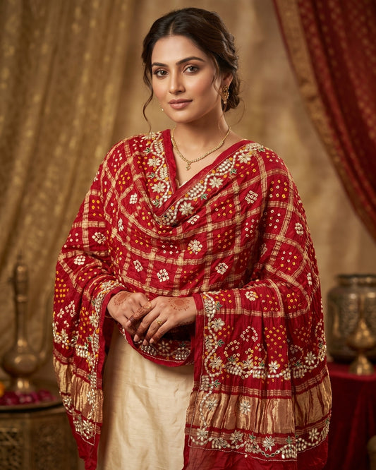 Pure Gaji Silk gota patti handwork dupatta